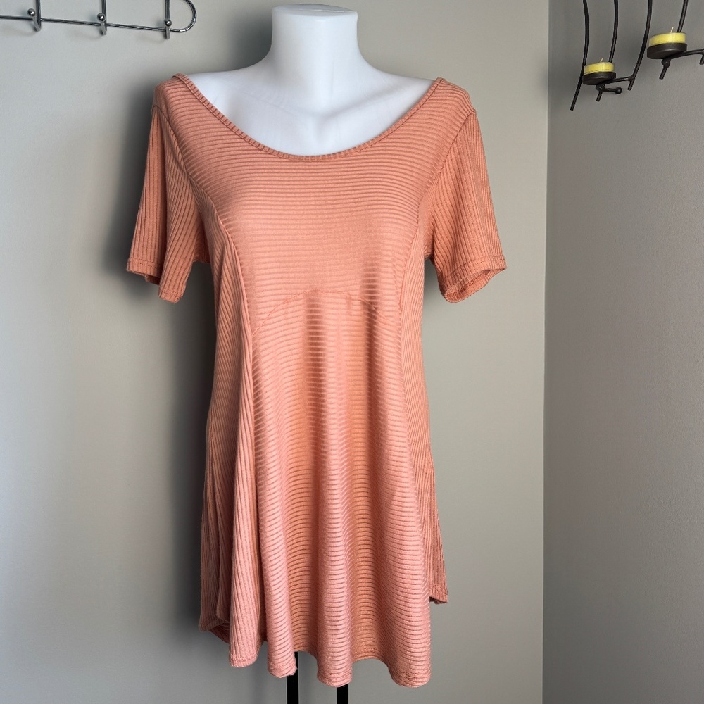 Promesa Women's Short Sleeve Babydoll Mini‎ Dress Semi-Sheer Salmon L Festival